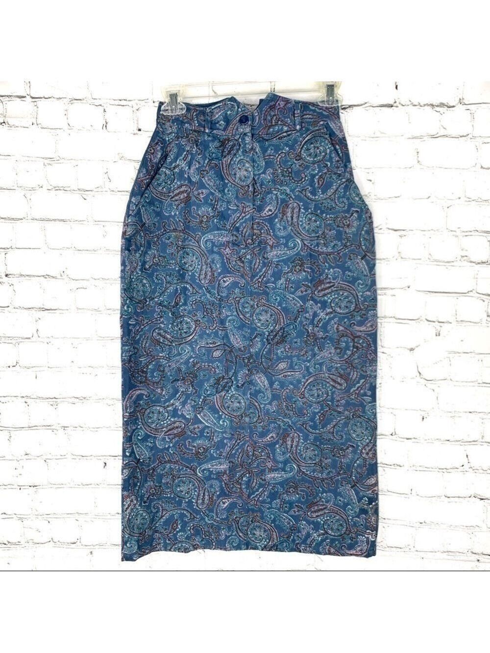 NWOT-VINTAGE High Waisted Paisley Print,Pleated BackSlit Hem, Pockets Long Skirt